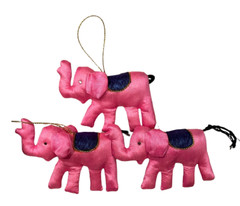 Fair Trade Silk Elephant Hanging Xmas Decoration Set of 3 Handmade in Cambodia