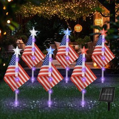Patriotic Solar American Flag Lights – 6 Count with 8 Modes for Celebration