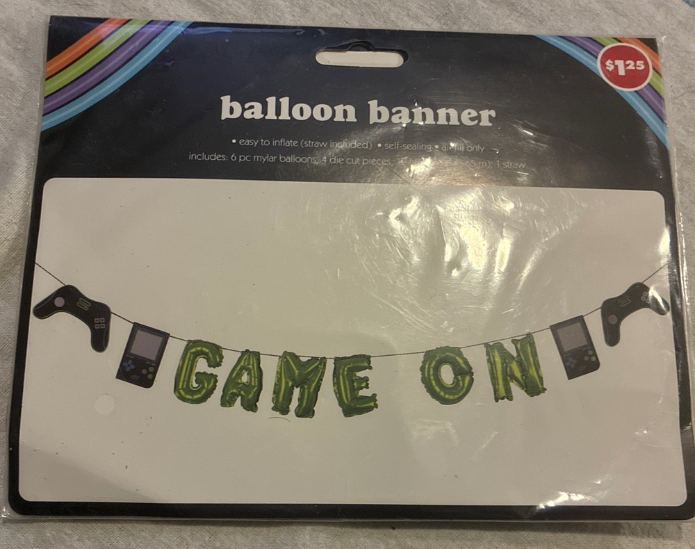 “Game On” Foil Mylar Balloon Banner Birthday Party Gamer Video remote control