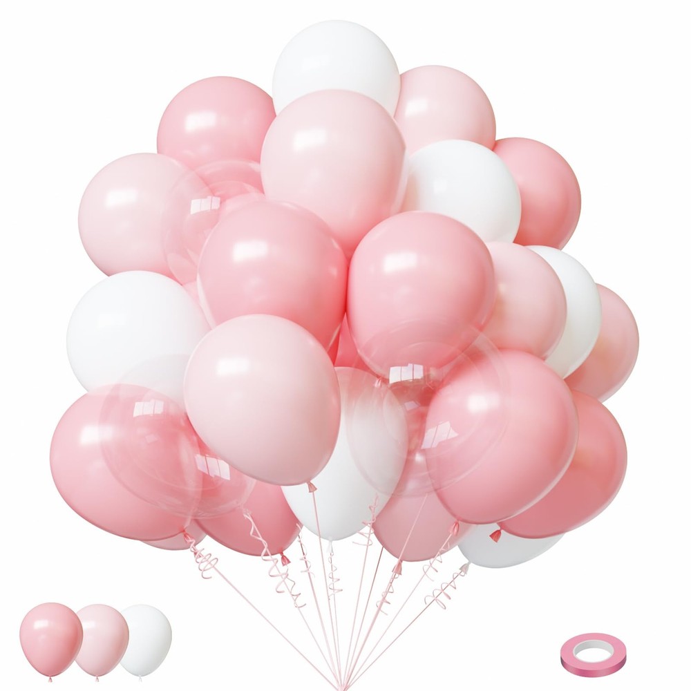 Pink Balloons, 60Pcs Pink and White Balloons,12in Light Pink Latex Balloons f…