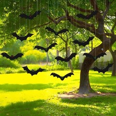 12PCS Halloween Hanging Bat Decorations with Glowing Eyes, Spooky Realistic