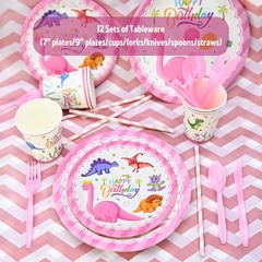 Party Spot! 150 pcs Dinosaur Birthday Party Supplies For Girls (Serves 12), P…