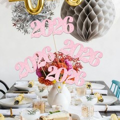 Pink Glitter 2026 Number Centerpiece Sticks Class Of 2026 Table Toppers 12 PCS