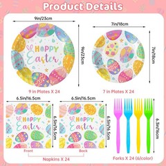 96 Pcs Happy Easter Plates and Napkins Forks Sets – Colorful Eggs Themed Roun…