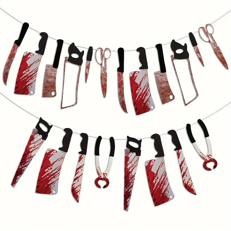 20pcs Halloween Bloody Knife Garland Banner – Realistic Red & White Blood-Splatt