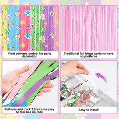 4 Packs Candyland Party Decorations 3.3 x 6.6 ft Candy Foil Fringe Curtain Da…