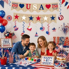 4th of July Decorations – Hanging Swirls 250 Anniversary USA Red Blue White