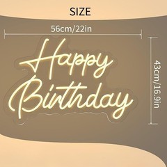 Large Dimmable LED Happy Birthday Neon Sign – 22×16.9 Inch Wall Decor for Partie