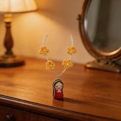 Mary Car Charm Yarn Bead Statue Handcrafted Yarn And Bead Construction