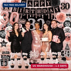30th Birthday Decorations for Women 62PCS Rose Gold Black Party Decor Kit