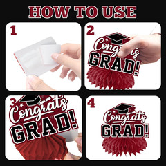 12Pcs Maroon Graduation Decorations Class of 2026 Honeycomb Centerpieces, Gradua
