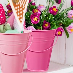 6 Pack 5″ Small Pink Metal Galvanized Buckets Bulk with Handle Mini Metal Pen…