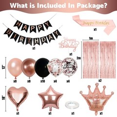 Rose Gold Birthday Decorations – Black & Rose Gold Balloons, Happy Birthday B…