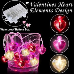 2 Pack Valentines Day Decorations Total 16.4FT 40 LED Red Pink White Heart Strin