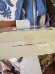 NIB Pottery Barn Plain White Round Wire Paper Lanterns Set of 10