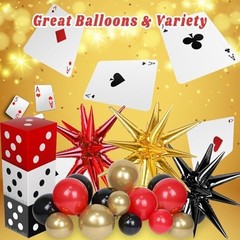 Casino Balloon Arch Garland Kit with Red Black and Gold Balloons Dice Boxes Rand