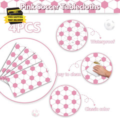 4Pcs Pink Soccer Tablecloths, Rectangular Sports Ball Party Decorations for Her