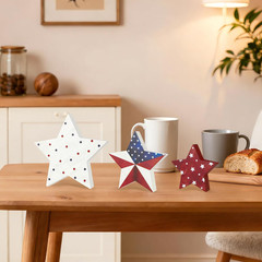 4Th of July Decorations Wooden Star Set of 6, Red White and Blue Decorations, Wa
