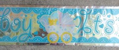 It’s A Boy Banner Baby Shower Decor 12′ x 5″ LASER Silver Foil Blue Retro 2010