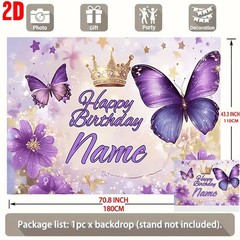 1x Custom Happy Birthday Backdrop Banner Custom Photo Butterflies Floral Print♪