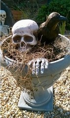 Realistic Halloween Skeleton Head & Hand Stakes Outdoor Garden Lawn Decoration