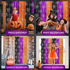 Halloween Tinsel Backdrop Curtains 3.3 X 6.6 Ft Orange Purple Black Streamers