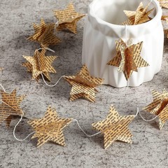 4 Pack 3D Star Garland Banner Decor, Vintage Pages Recycled Book Star Hanging…