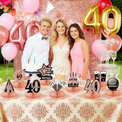 9 Pcs 40th Birthday Decorations for Women – Rose Gold Pink Pink-40th
