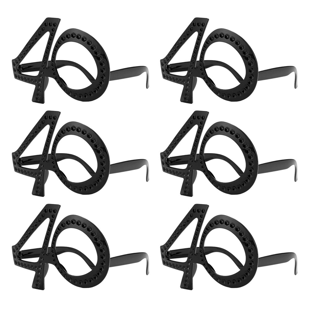6-Pack Birthday Glasses with Rhinestones, 40th Photo Booth Props [Black]