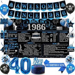40th Birthday Decorations for Men, 20PCS Black Blue Back in 1986 Birthday Par…
