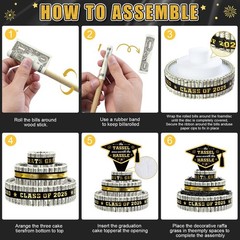 3 Tier Black Gold Graduation Cap Cake Party Decor Gifts Class of 2025