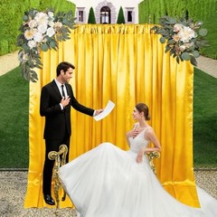 10ft x 10ft Backdrop Curtains for Parties, Fabric Satin Background Yellow