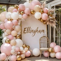 Pink Gold White Balloon Arch Kit – 144 PCs Pastel Light Pink and Beige Sand W…