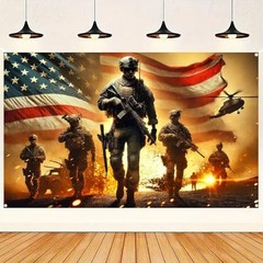 Patriotic Soldier Backdrop Banner 71 x 43 Inch 4th of July Veterans Day