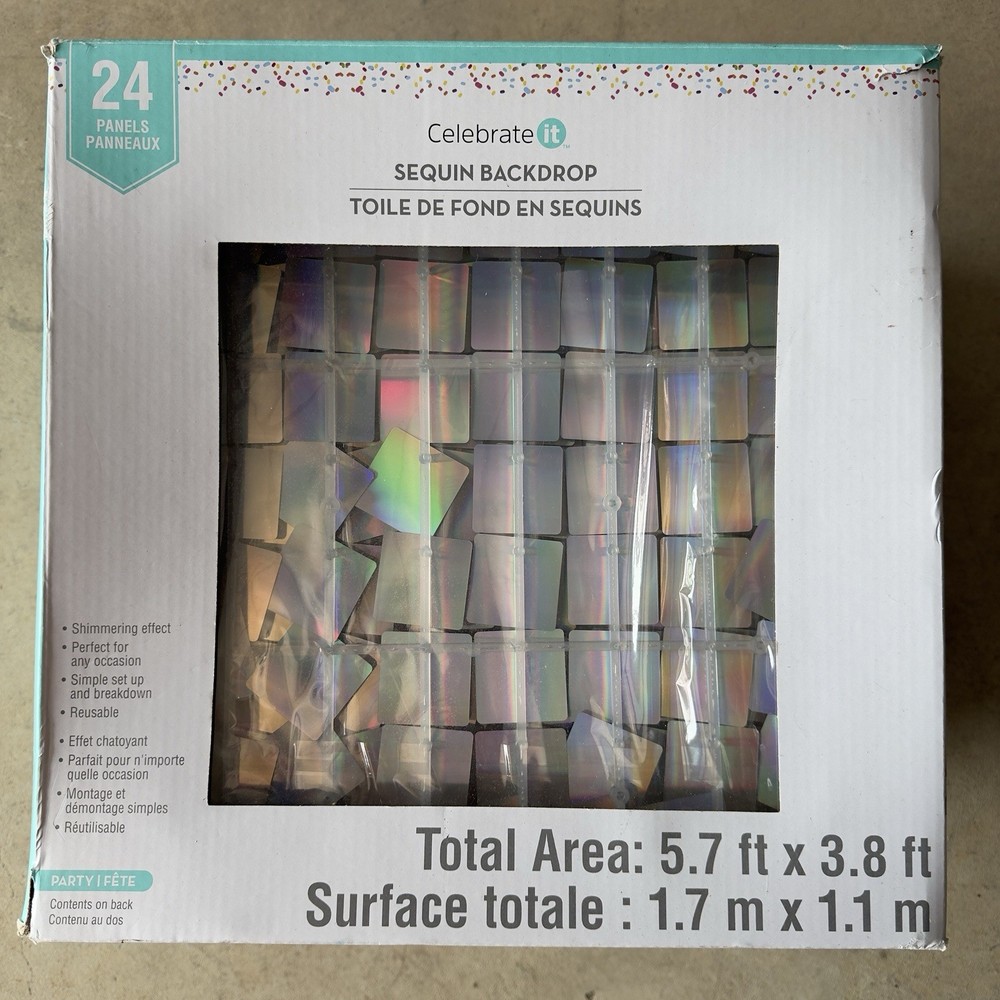 Celebrate It Sequin Backdrop 24 Panels 5.7 x 3.8 ft Iridescent Party Photo Wall