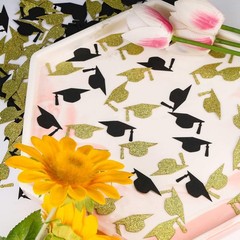 200 PCS Gold Black Glitter Graduation Hat Class Of 2025 Table Confetti