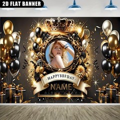 1pc 2D Crown Theme Personalized Custom Birthday Banner Backdrop Indoor❀