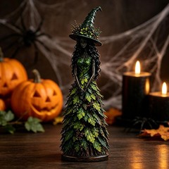 Magical Autumn Witch Statue Resin Seasonal Table Centerpiece with Leaves Gown