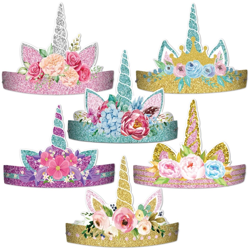 chiazllta 12 Pieces Unicorn Birthday Party Hats Unicorn Paper Party Crown Headba
