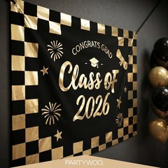 Graduation Decorations Class of 2026 Black Gold White 40pcs Grad Party Suppli…