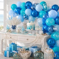 Ocean Balloons, 50PCS 12 Inch Metallic Blue Teal Macaron Blue Clear Latex Bal…