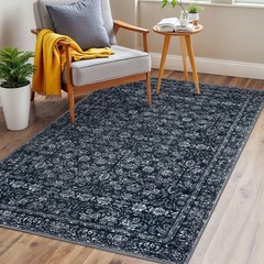 3×5 Entryway Area Rug Black Washable Soft Distressed Floral Rugs, Non-Slip Lo…
