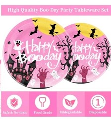 200+ Piece Pink Happy Booday Spooky Pink Halloween Girl Brithday Party Kit