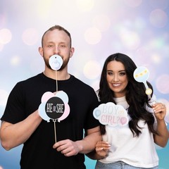 41 PCS Gender Reveal Photo Booth Props Kit with Sign Sticks for Baby Shower