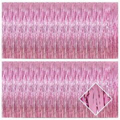20 PCS Pink Foil Fringe Curtains 3.2×9.8 Ft Tinsel Backdrop Photo Streamers