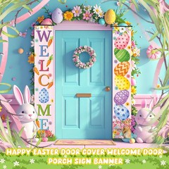 Easter Banners Porch Door Decorations Egg Porch Signs Banners Hanging Front Door