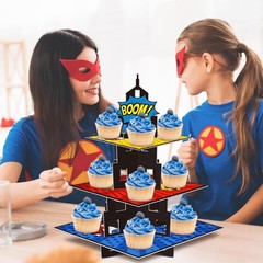 Exciting Superhero Cupcake Holder – 3-Tier Stand for Unforgettable Events