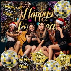 Black and Gold Happy New Year Balloons 2026, 18 Inch New Years Decorations, 2…