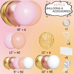 Rose Gold Balloon Arch Kit, 147Pcs Metallic Gold White Pastel Nude Pink and R…