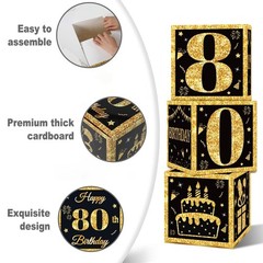 80th Birthday Decorations Boxes for Men- 3pcs Black Gold Happy 80th Birthday …